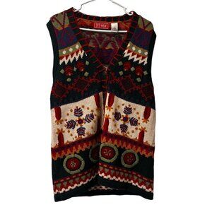 Ivy Wear Christmas Holiday Sweater Button Vest Size Large Cabinecore Art To Wear